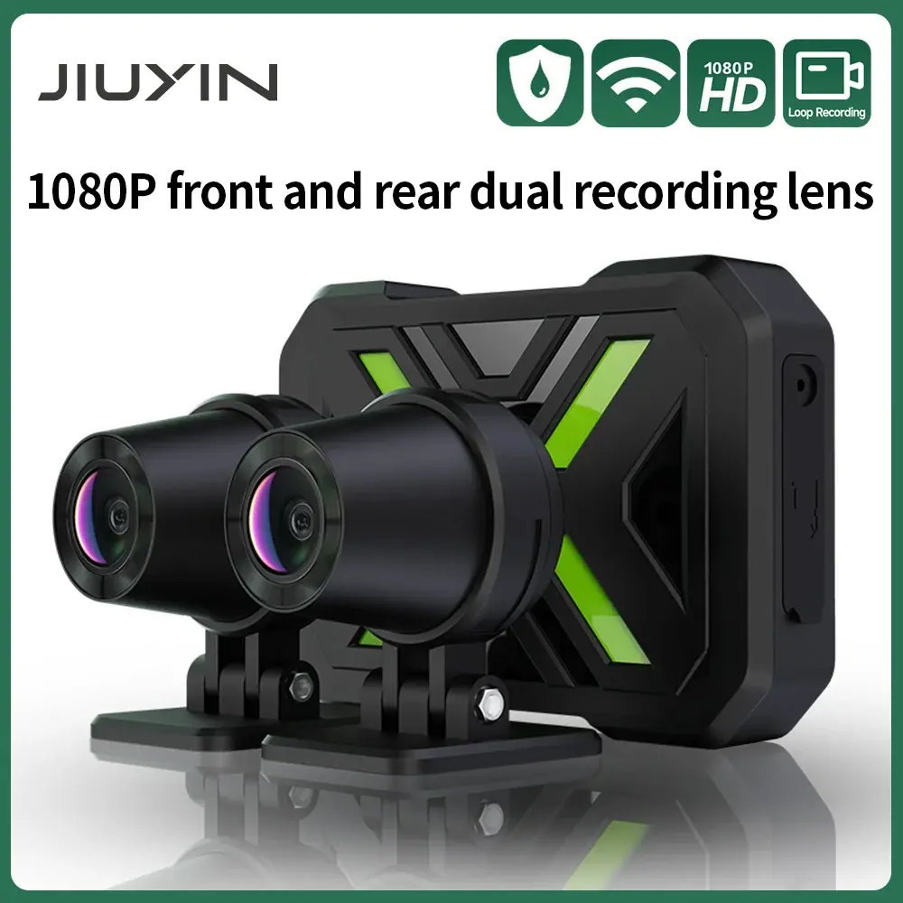 Jiuyin dupla 1080p motocicleta dvr corpo inteiro à prova dwaterproof água moto câmera wi fi traço cam frente traseira condução gravador de vídeo caixa preta - 1