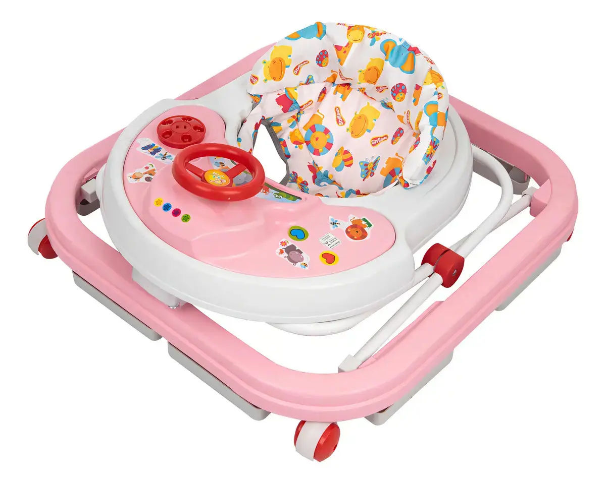Andador Musical Para Bebe Infantil Seguro Com Trava Cor Rosa Bebê