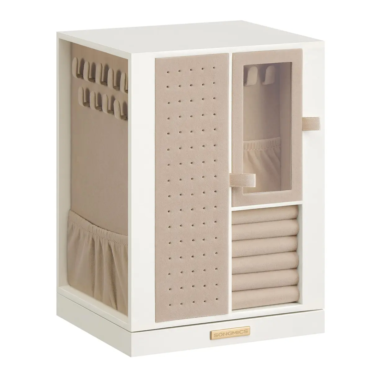 SONGMICS Porta-joias Giratório 360°, Caixa de Joias com 4 Gavetas, Organizador para Colares, Pulseiras, Anéis, Brincos, Ideia de Presente, Branco Creme BRJBC211WD01