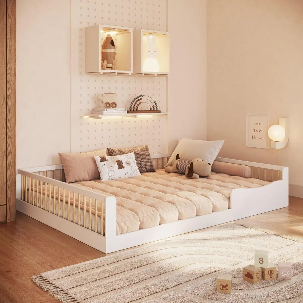 Cama Casal Infantil em Mdp Montessoriana Branco/Natural - 1
