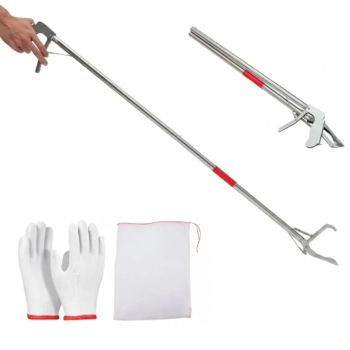 Alicate de Resgate para Cobras de 150cm, Ferramenta de Alcance Longo para Apanhar Objetos Altos, Ideal para Casa, Quintal, Jardim, Obras, Galpões e Zonas Rurais, Garante Segurança para Família e Pets