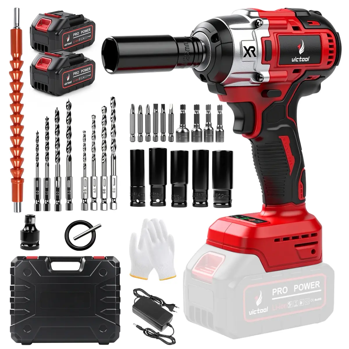 Chave de Impacto Sem Escovas 21V, Parafusadeira Elétrica Sem Fio, Furadeira Recarregável com Luz LED, Plugue BR