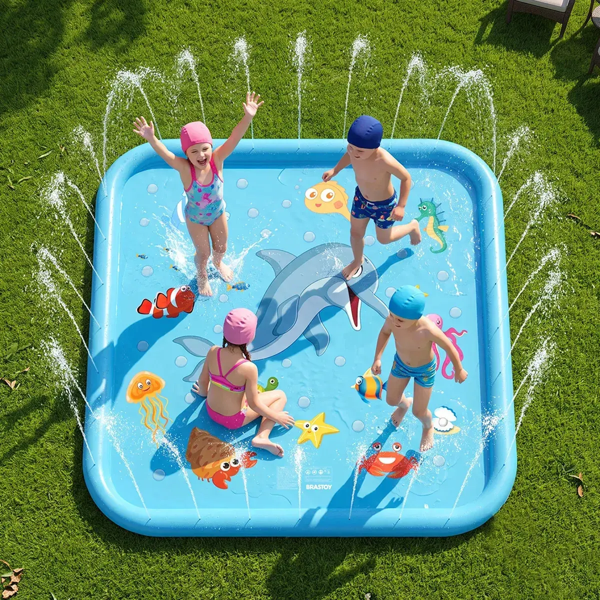 Splash Sprinkler Pad 170x170cm Piscina Inflável Chafariz Infantil Quadrada Azul - 1