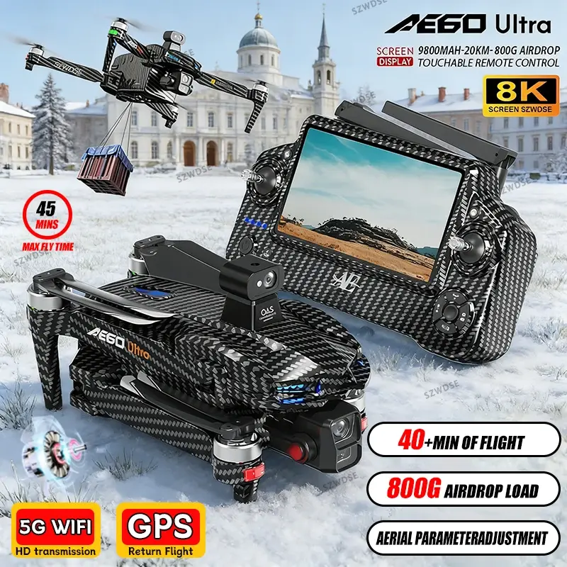 Novo ae60 gps rc drone 8k câmera profissional hd sem escova 3 eixos cardan evitar obstáculos tela grande fpv drones rc quadcopter
