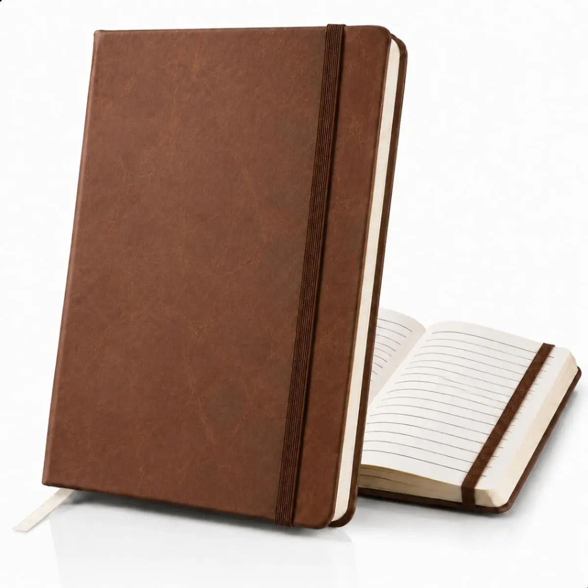 Caderno Com Pauta A5 Capa Dura Com Elástico 80 Folhas Premium 14x21 Marrom | Capa Emborrachada Soft Touch,160 Páginas, Folhas de 80 g/m² com Marcador