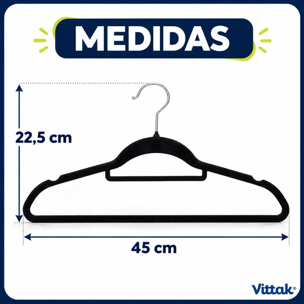 Vittak Kit 30 Cabides Veludo De Roupa Antideslizante Slim Adulto Cor Preto thumbnail 3