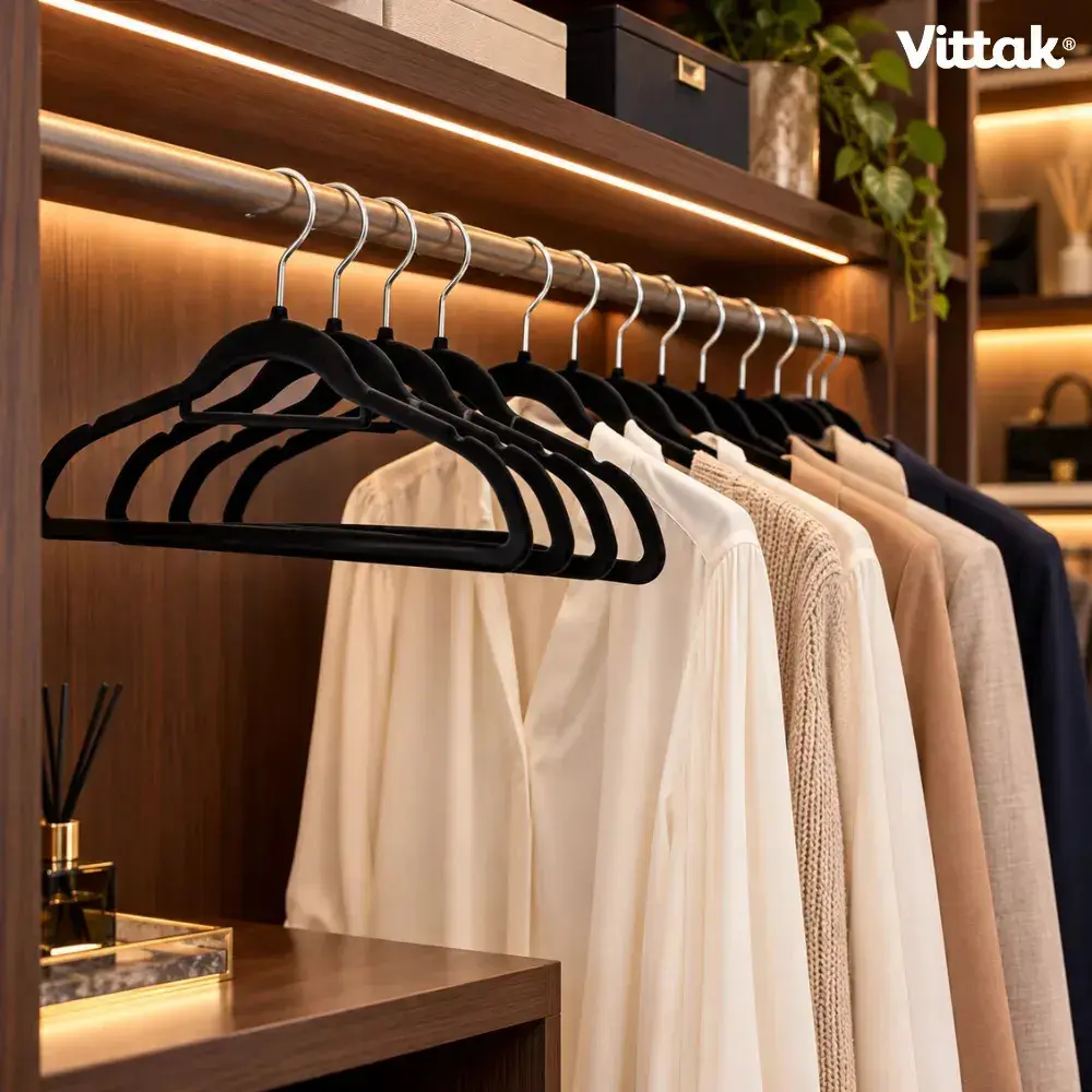Vittak Kit 30 Cabides Veludo De Roupa Antideslizante Slim Adulto Cor Preto thumbnail 7