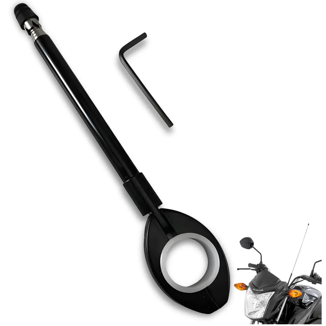 Antena Corta Linha Aparador de Pipa Em Inox - Retrátil 7 Estagios para Guidão de Moto Universal Preto