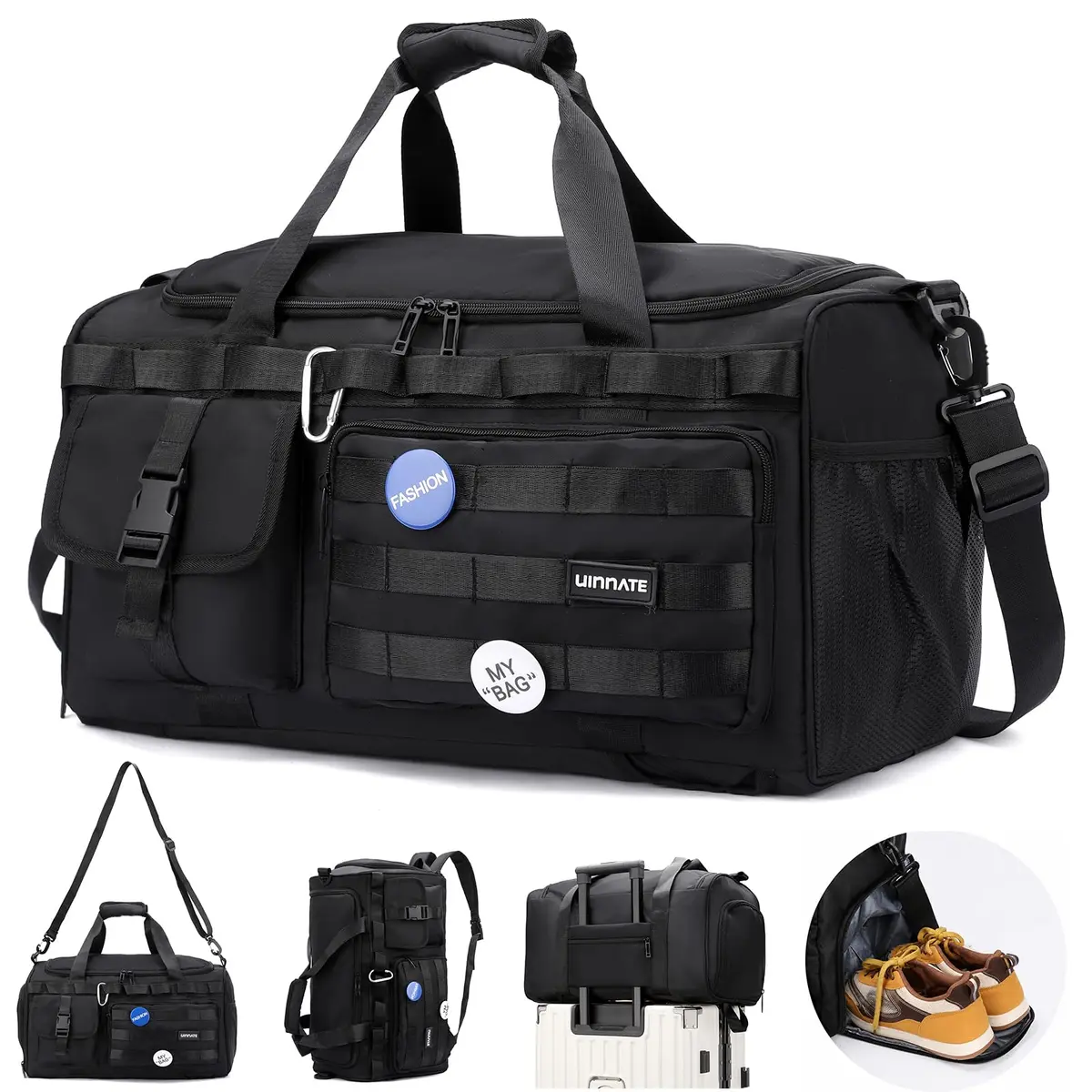 Bolsa Academia e Viagem 4 em 1 Impermeável com Compartimento para Sapatos | Uso como mochila, ombro ou mão, com compartimento seco/molhado e alça traseira para malas. - 1