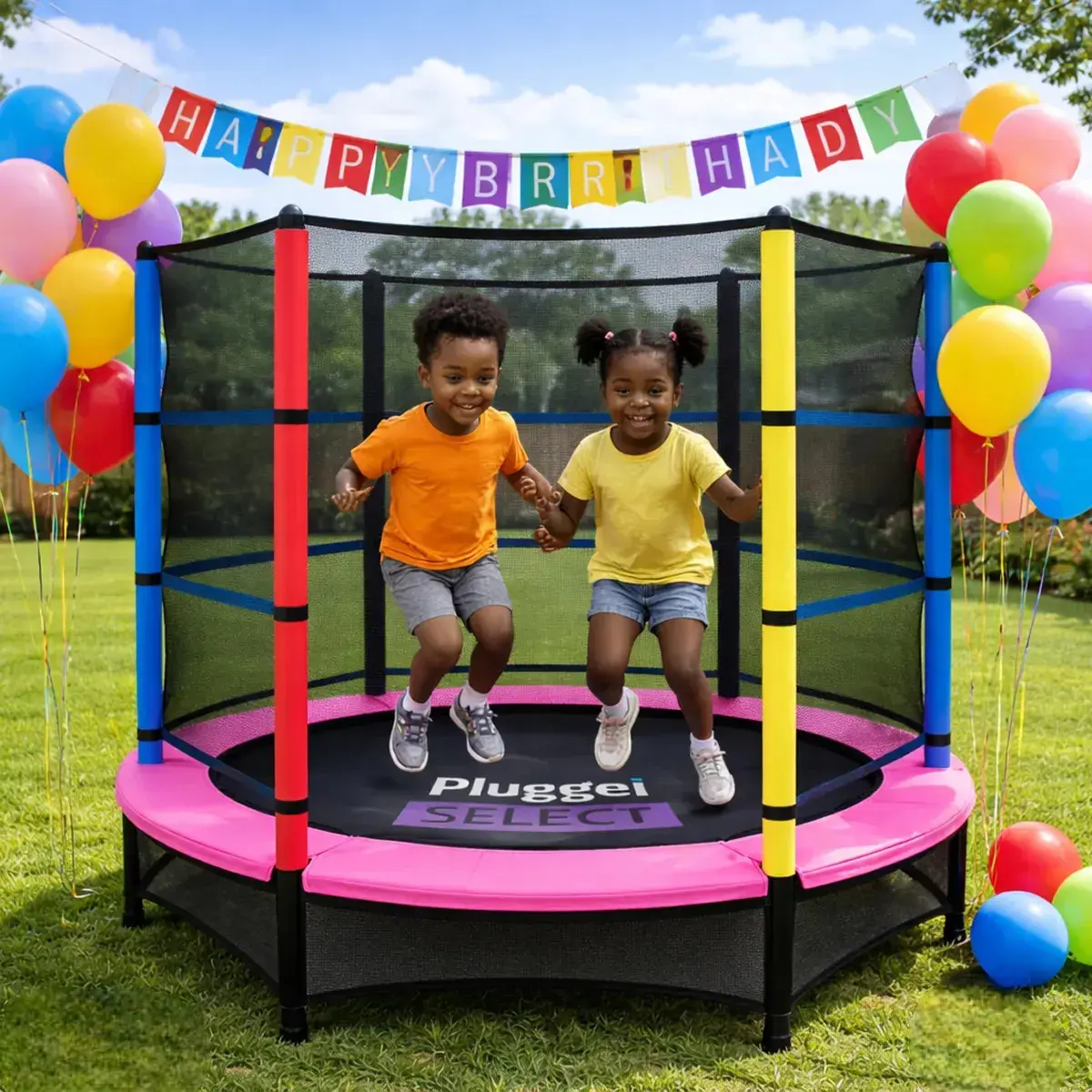 Pula Pula Cama Elástica Trampolim Infantil 1,62m 150kg Com rede Lona De Salto Preto Proteção De Molas Rosa Pluggei Select PluggKids TB01 - 1