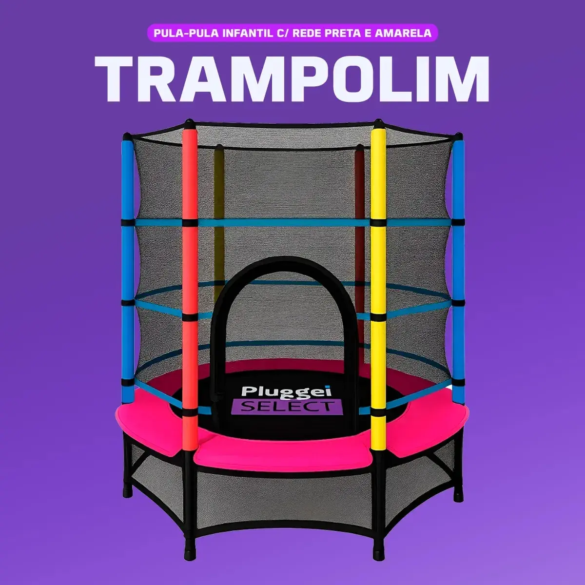 Pula Pula Cama Elástica Trampolim Infantil 1,62m 150kg Com rede Lona De Salto Preto Proteção De Molas Rosa Pluggei Select PluggKids TB01 thumbnail 2