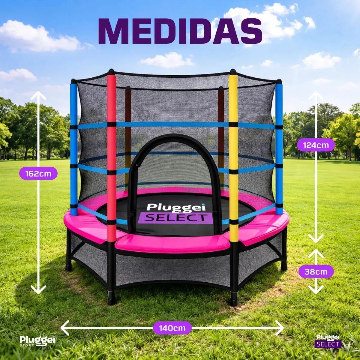 Pula Pula Cama Elástica Trampolim Infantil 1,62m 150kg Com rede Lona De Salto Preto Proteção De Molas Rosa Pluggei Select PluggKids TB01 thumbnail 3
