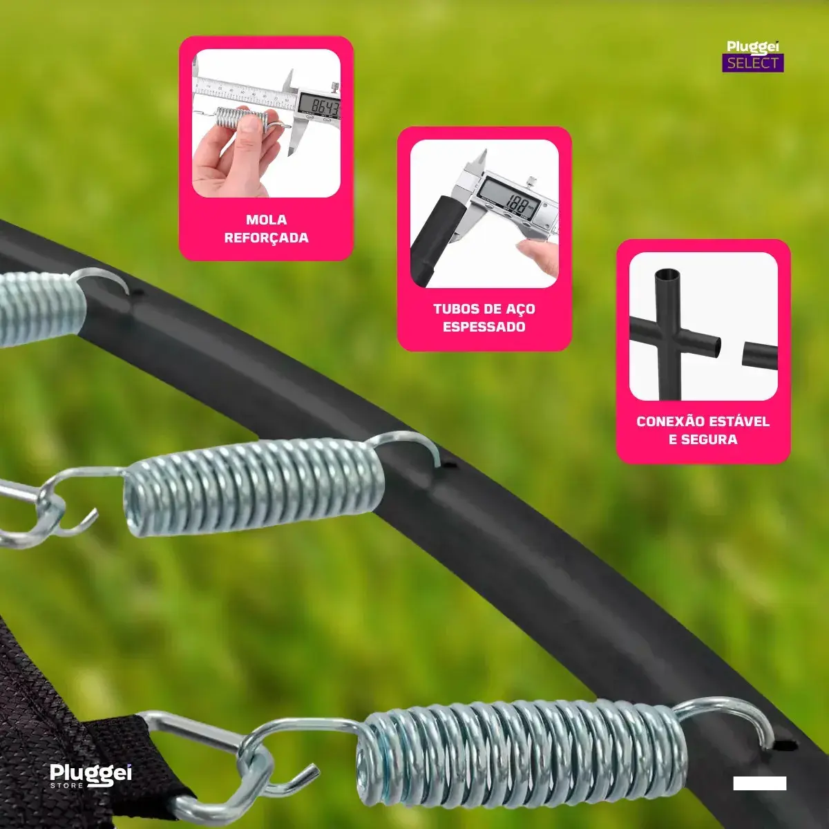 Pula Pula Cama Elástica Trampolim Infantil 1,62m 150kg Com rede Lona De Salto Preto Proteção De Molas Rosa Pluggei Select PluggKids TB01 thumbnail 4