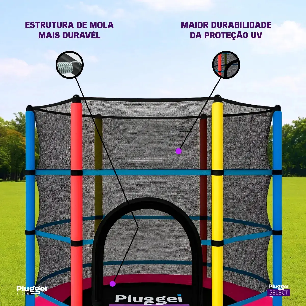 Pula Pula Cama Elástica Trampolim Infantil 1,62m 150kg Com rede Lona De Salto Preto Proteção De Molas Rosa Pluggei Select PluggKids TB01 thumbnail 5