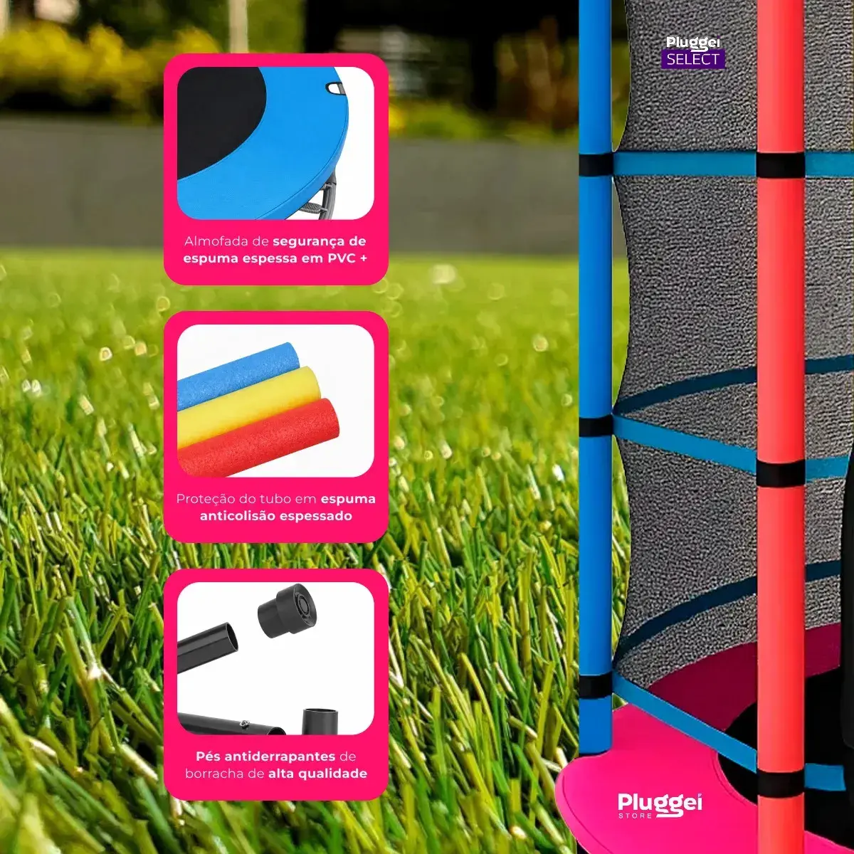 Pula Pula Cama Elástica Trampolim Infantil 1,62m 150kg Com rede Lona De Salto Preto Proteção De Molas Rosa Pluggei Select PluggKids TB01 thumbnail 6