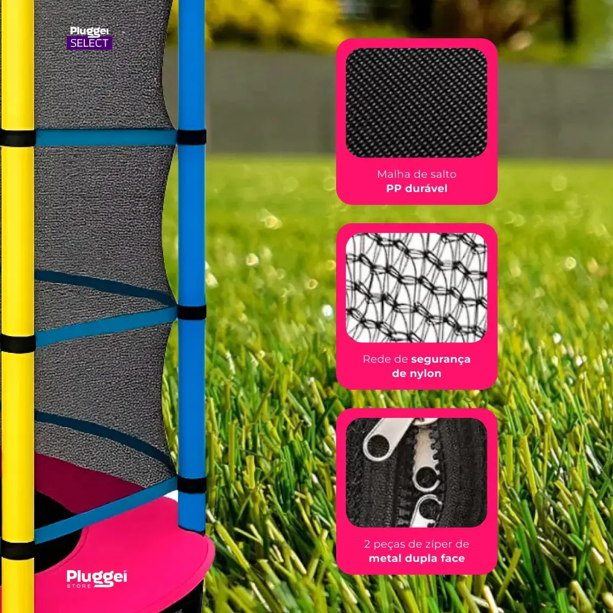 Pula Pula Cama Elástica Trampolim Infantil 1,62m 150kg Com rede Lona De Salto Preto Proteção De Molas Rosa Pluggei Select PluggKids TB01 thumbnail 7