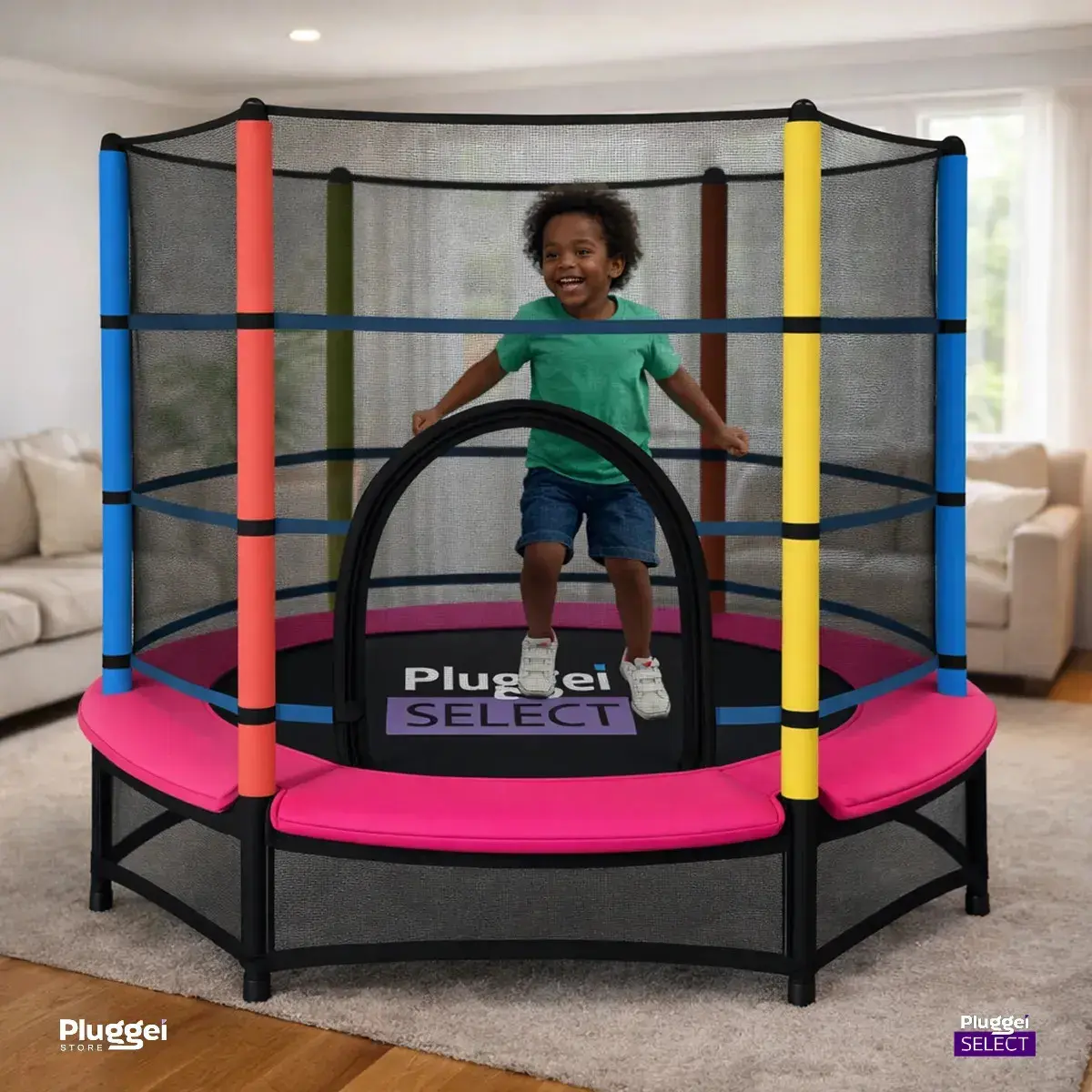 Pula Pula Cama Elástica Trampolim Infantil 1,62m 150kg Com rede Lona De Salto Preto Proteção De Molas Rosa Pluggei Select PluggKids TB01 thumbnail 9