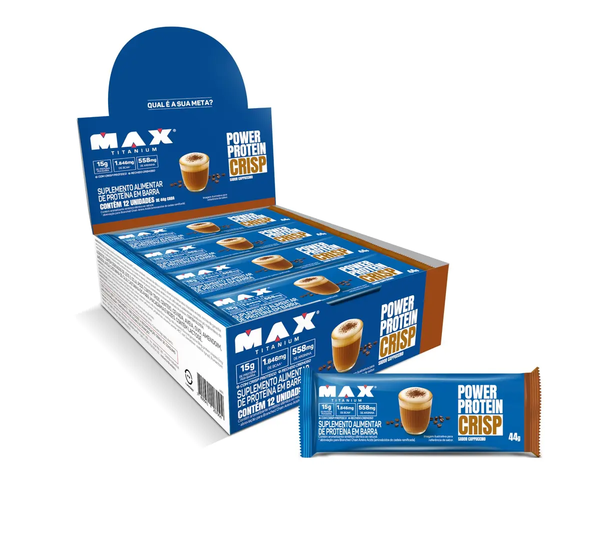 Max Titanium Power Protein Crisp, sabor Cappuccino 12x44g - 1