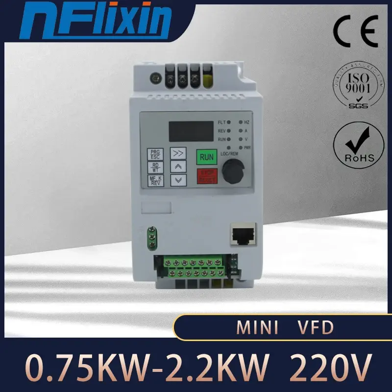 Inversor de Frequência VFD Entrada Monofásica (Entrada Trifásica) 220V, Saída Trifásica 220V 0.75KW/1.5KW/2.2KW/4KW/5.5KW/7.5KW VFD Universal