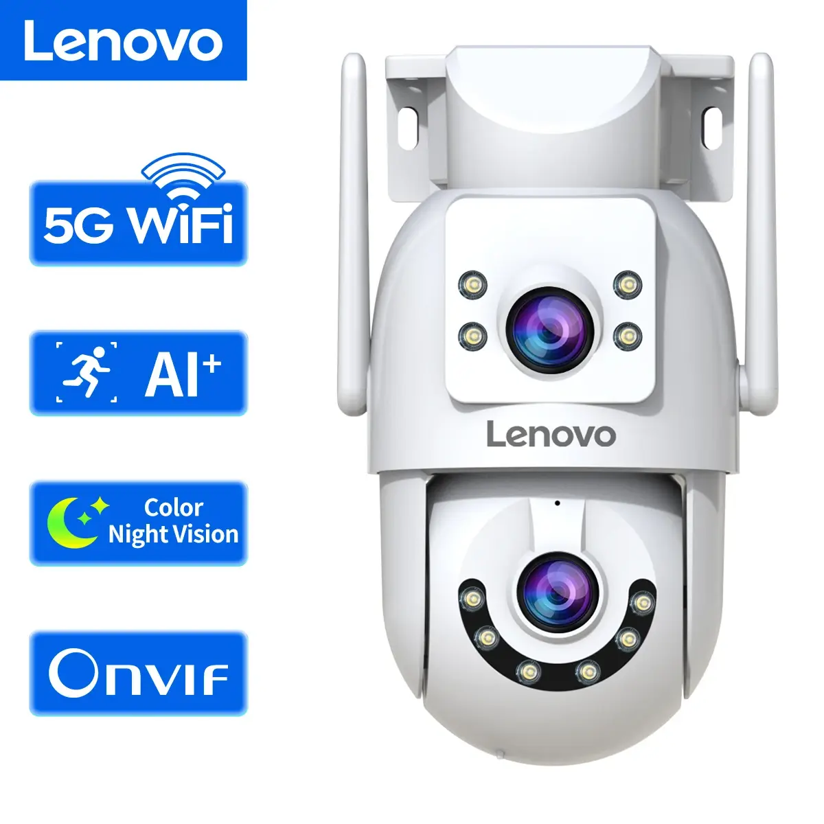 Lenovo 4k wifi câmera de vigilância 5g wifi ao ar livre lente dupla ptz câmeras ip rastreamento automático áudio vídeo onvif segurança cctv câmera - 1