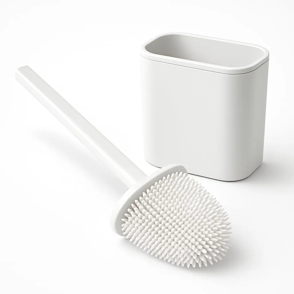 Escova Sanitária de Silicone com Suporte Antibacteriano Limpeza Profunda sem Arranhar, Cerdas Flexíveis, Secagem Rápida, Design Moderno para Banheiro, Lavabo e Vaso Sanitário (Branco)