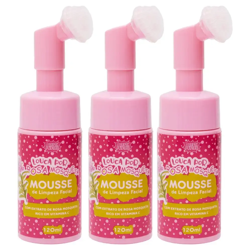 Kit c/ 3 Mousse de Limpeza Facial Loucas por Rosa Mosqueta Super Poderes
