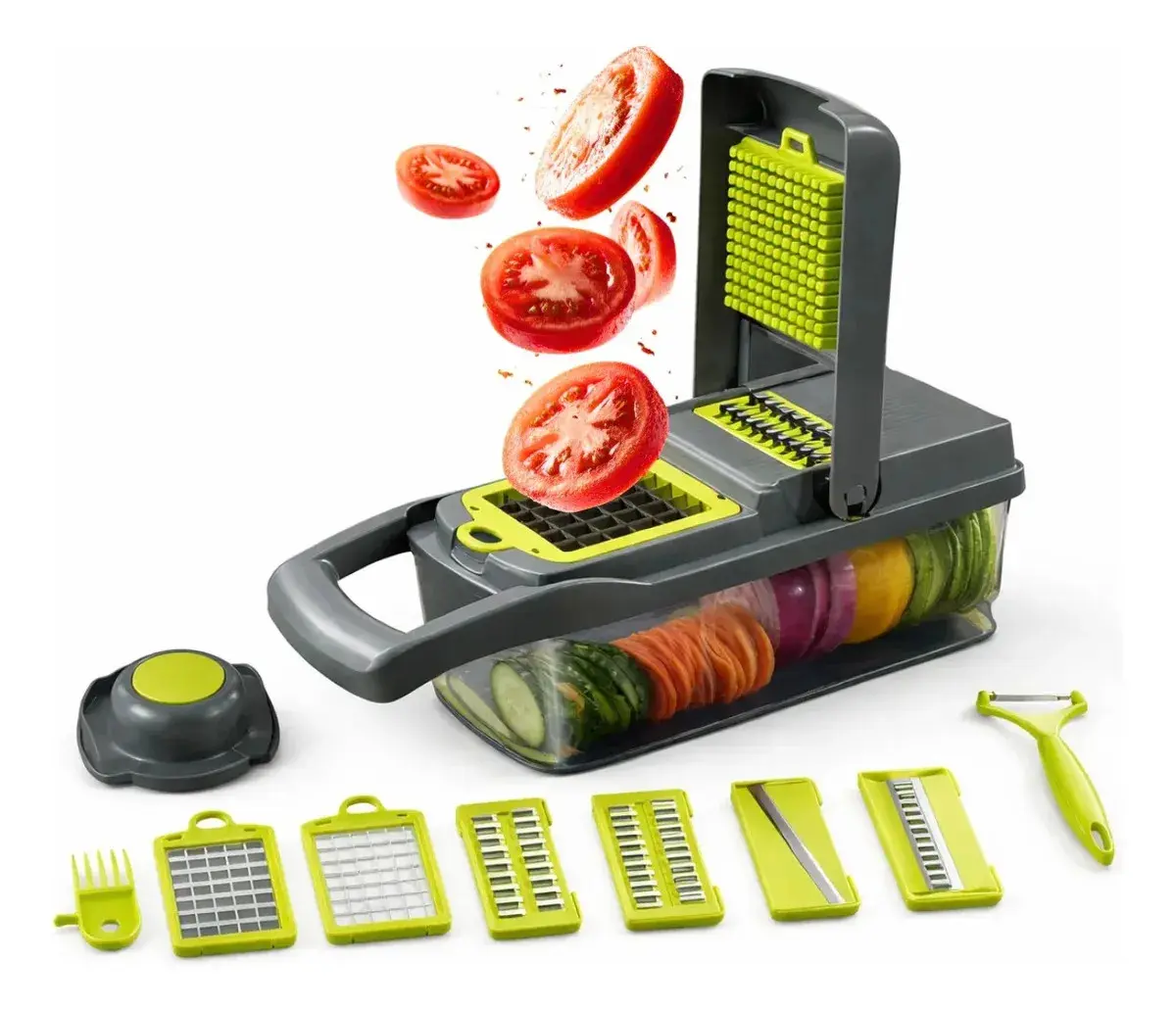 Eps-403 Cortador Fatiador E Ralador De Vegetais Multifuncional 16 Pçs Legumes E Frutas Lâmina Inox