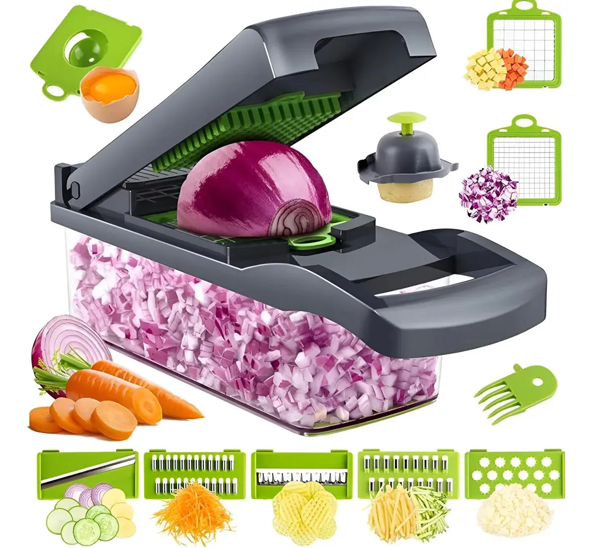 Eps-403 Cortador Fatiador E Ralador De Vegetais Multifuncional 16 Pçs Legumes E Frutas Lâmina Inox thumbnail 9