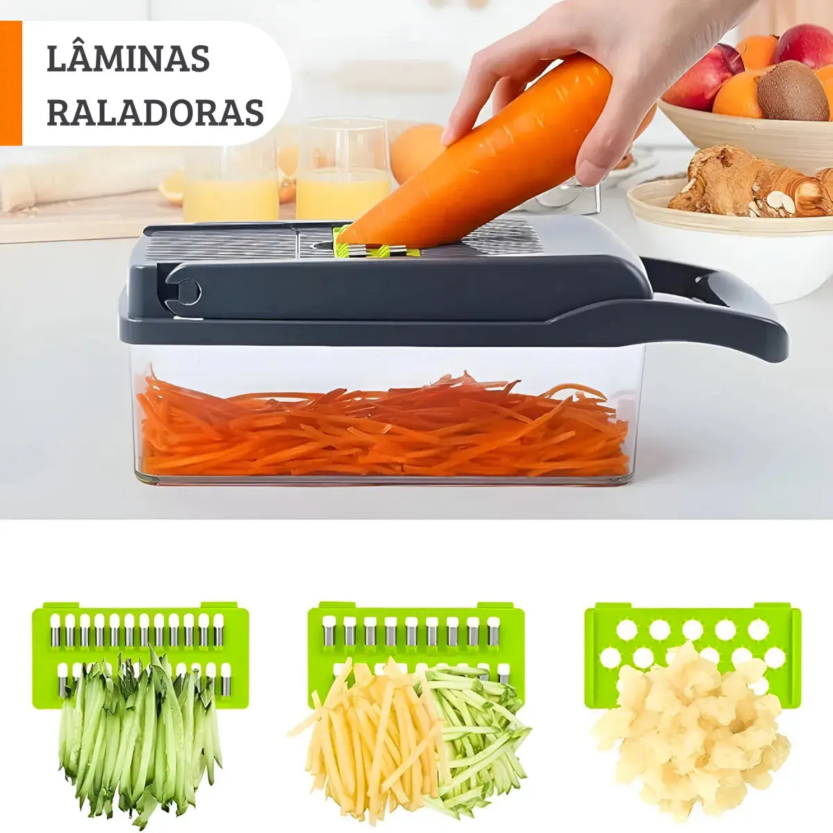 Eps-403 Cortador Fatiador E Ralador De Vegetais Multifuncional 16 Pçs Legumes E Frutas Lâmina Inox thumbnail 10