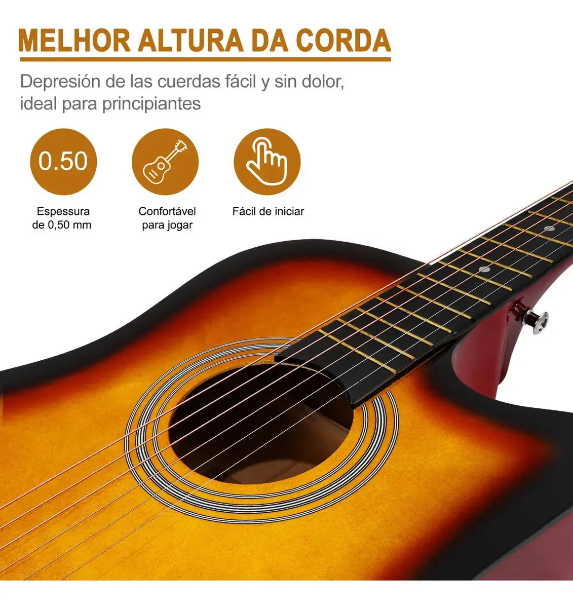 Violão Eletroacústico para Iniciante Destro com 6 Cordas e Acessórios thumbnail 2