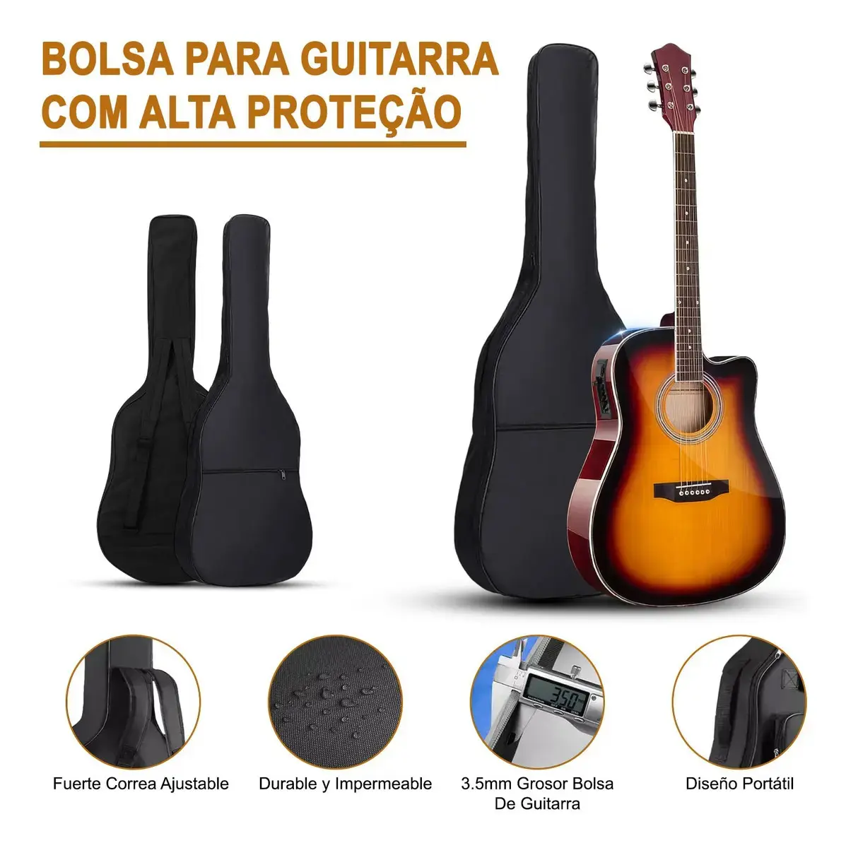 Violão Eletroacústico para Iniciante Destro com 6 Cordas e Acessórios thumbnail 5