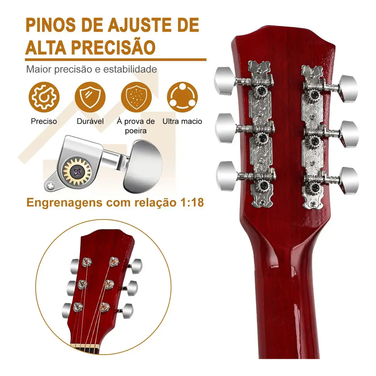 Violão Eletroacústico para Iniciante Destro com 6 Cordas e Acessórios thumbnail 7