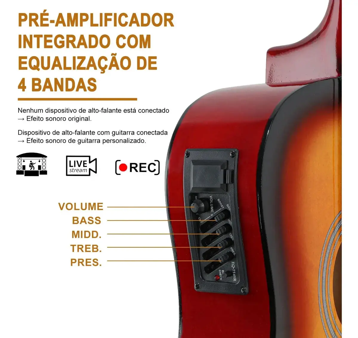 Violão Eletroacústico para Iniciante Destro com 6 Cordas e Acessórios thumbnail 9