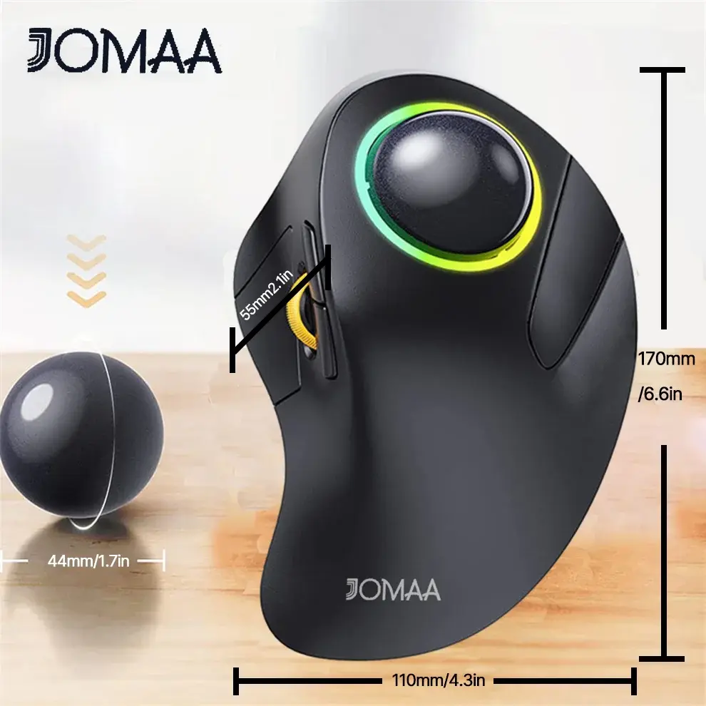 Jomaa controle de mouse trackball retroiluminado RGB para jogos Bluetooth mouse trackball vertical para mão direita para gamer Windows Mac - 1
