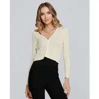 Cardigan Feminino Efeito Tricô com Botões 99233 Off White 206oz - 1