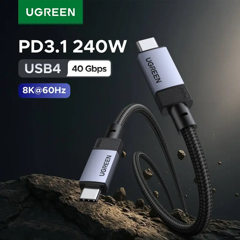 Cabo USB C UGREEN Multifuncional USB4 40Gbps PD3.1 240W com Carregamento Rápido 8K60Hz para Monitor, Laptop, MacBook, iPhone 17, Samsung