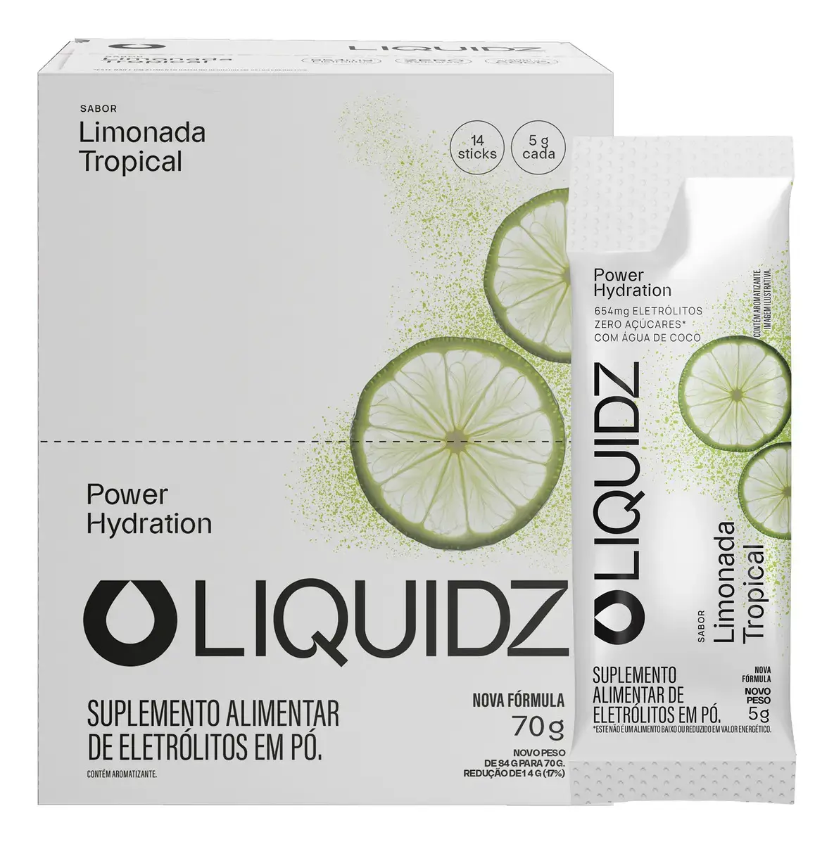 LIQUIDZ Eletrólitos Zero Açúcar Limonada Tropical 14 Sachês
