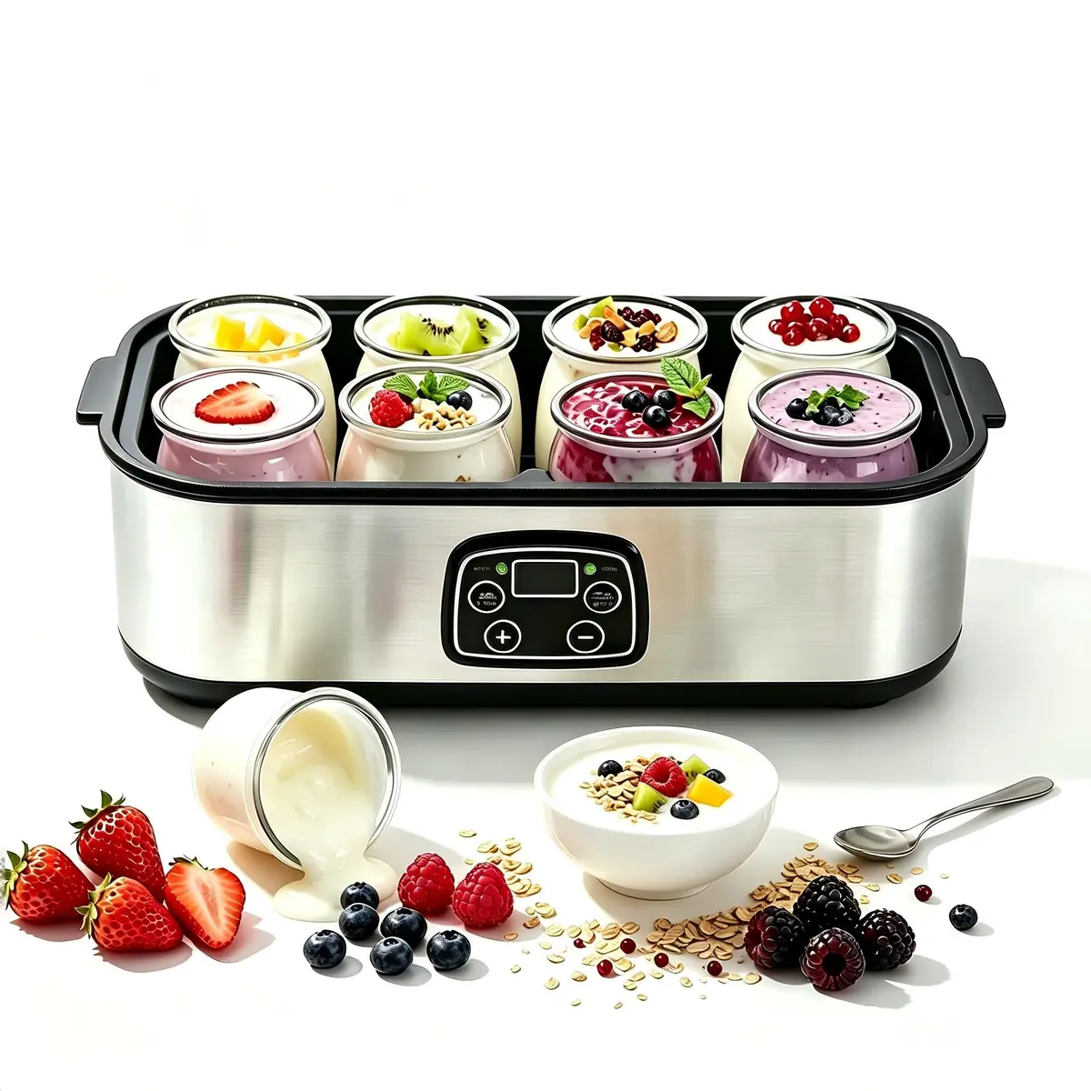 Máquina de Iogurte Automática de Grande Capacidade, 1400 ml, com 8 Garrafas de Porção, Iogurteira Elétrica, 110V-127V