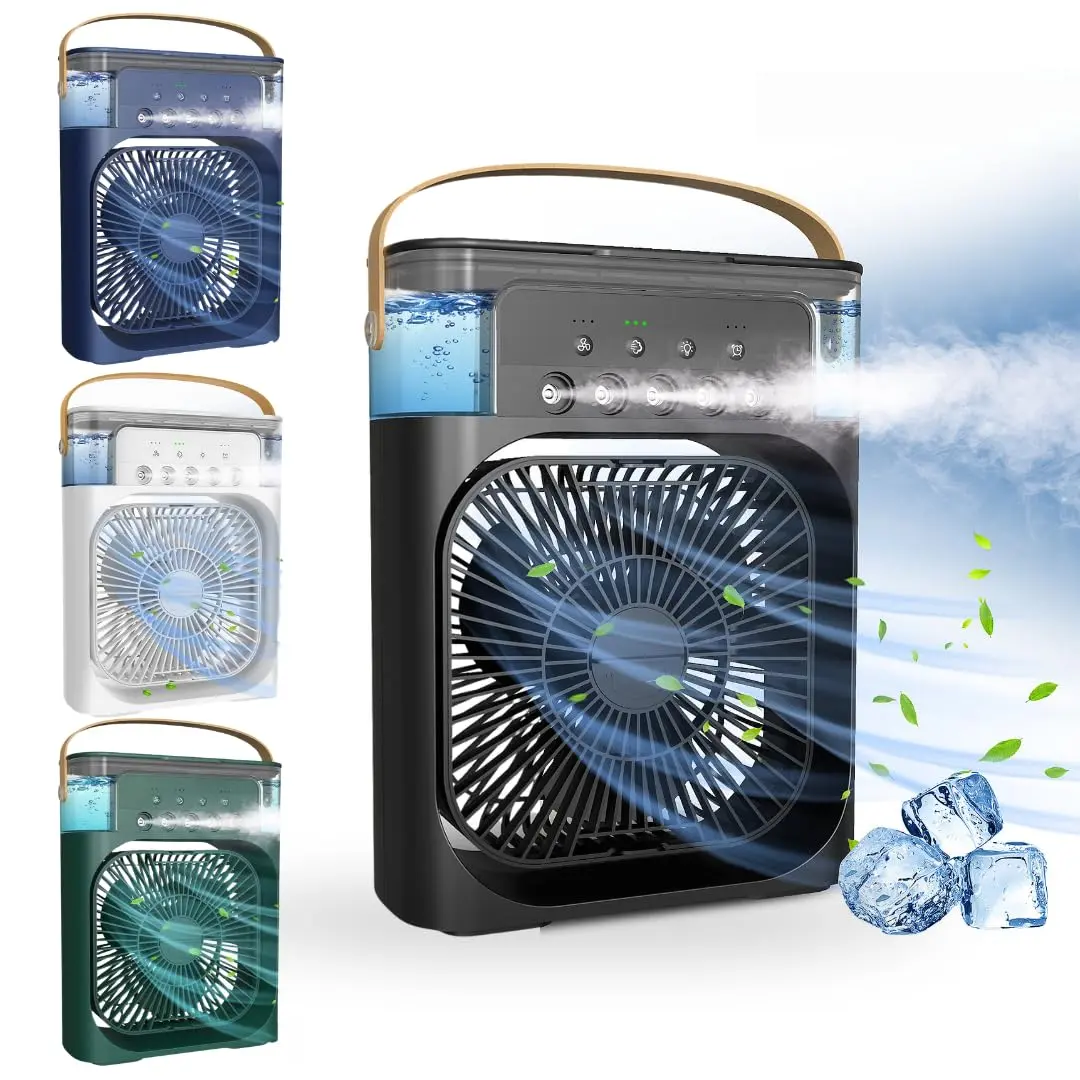 Ventilador Umidificador Portátil de Mesa | Cor Verde, 3 Velocidades, Climatizador, Tanque de Água, Luz LED RGB, Desligamento Automático, Bivolt | Ideal para Casa, Escritório, Viagens | Marca Layed®