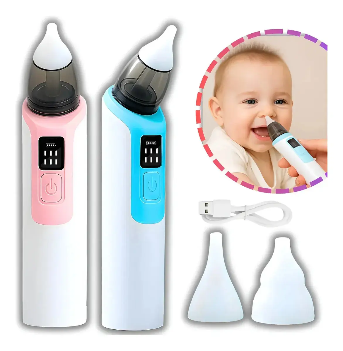 Aspirador Sugador Nasal Bebê Elétrico Limpeza Nariz Ouvido Rosa