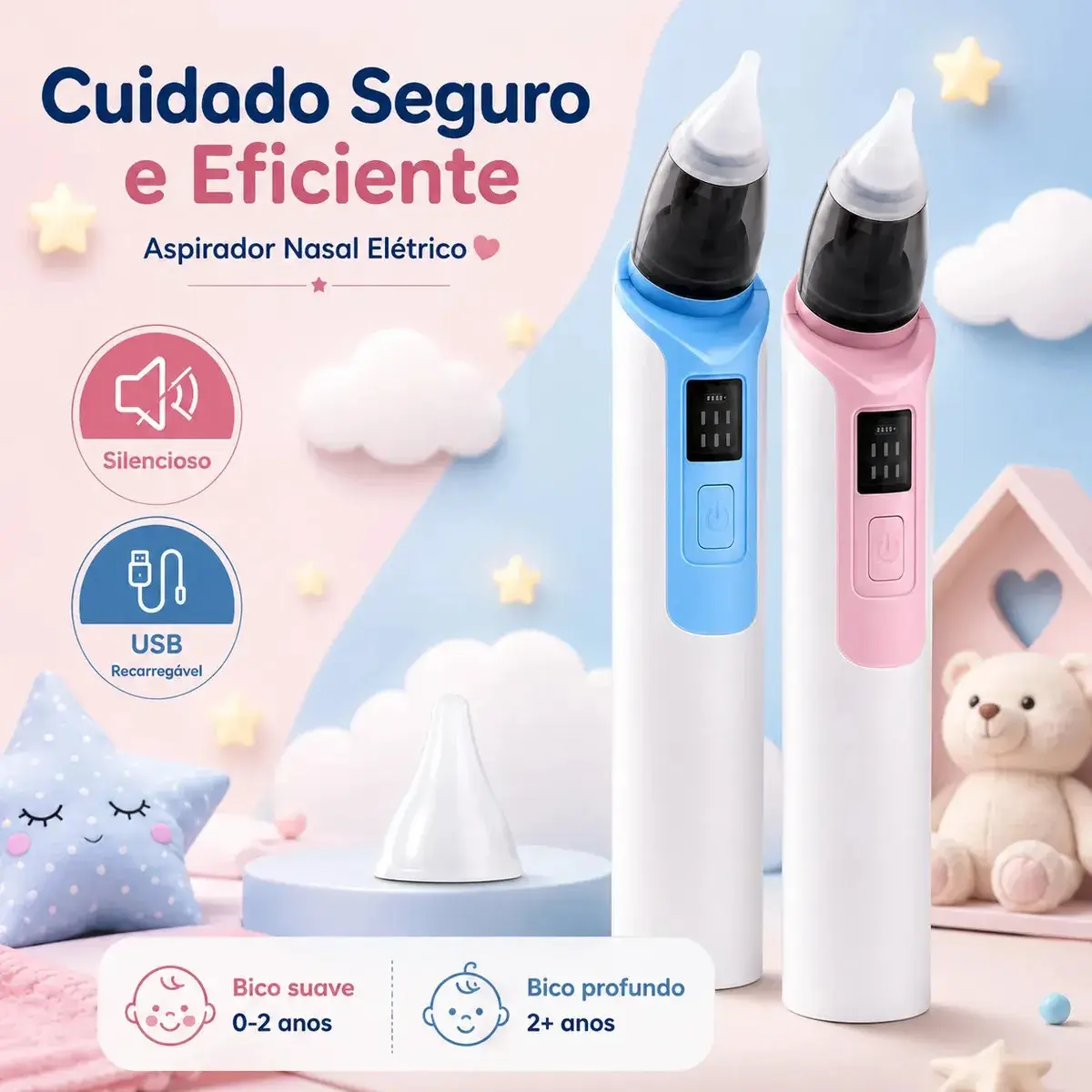 Aspirador Sugador Nasal Bebê Elétrico Limpeza Nariz Ouvido Rosa thumbnail 9