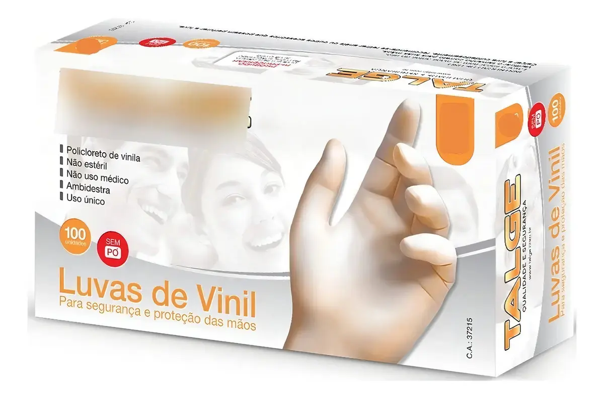 Luvas Descartáveis Vinil sem pó Hipoalergênicas Talge M 100 Unidades Transparente - 1