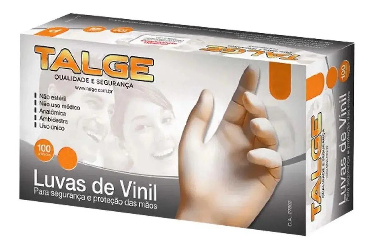 Luvas Descartáveis Vinil sem pó Hipoalergênicas Talge M 100 Unidades Transparente thumbnail 2
