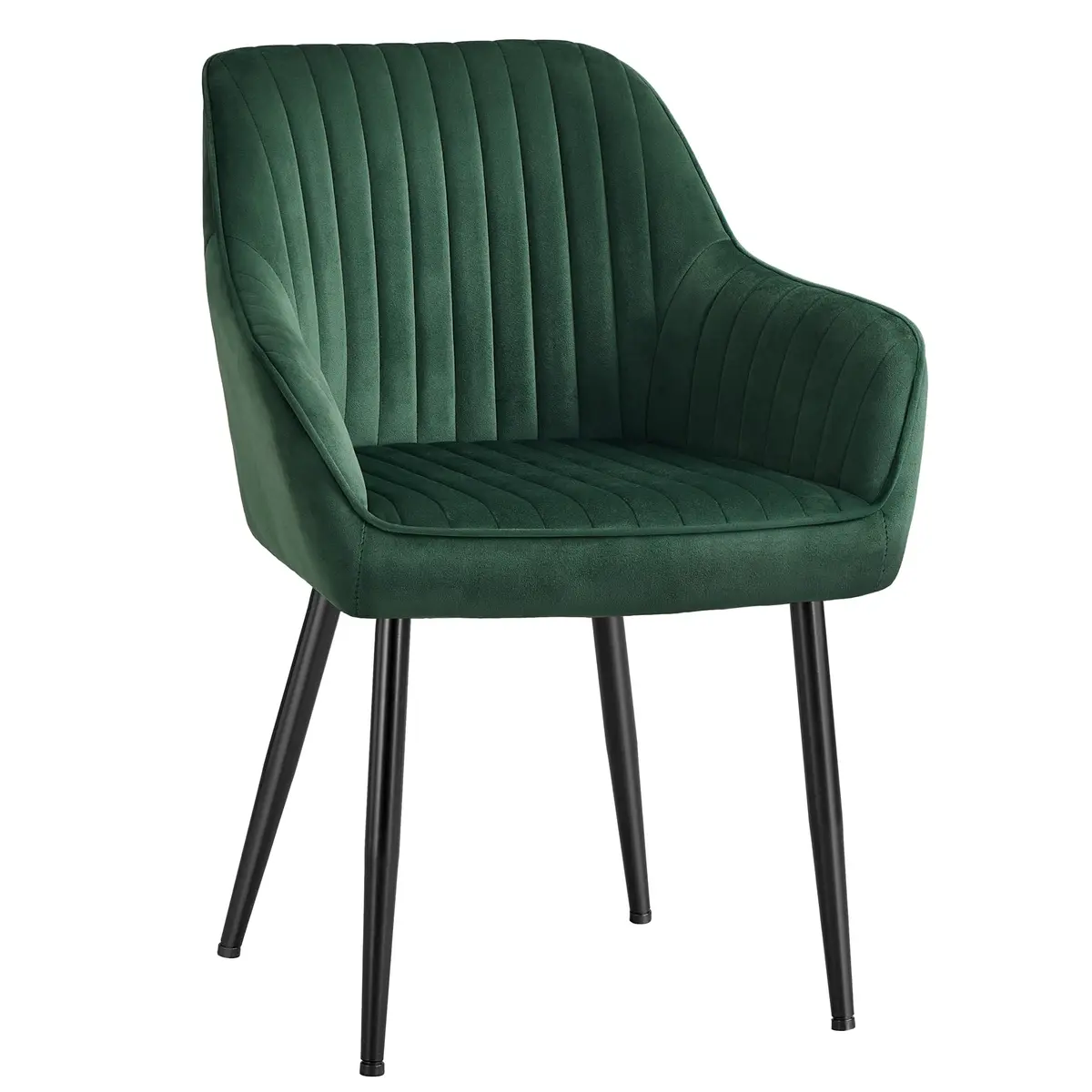 SONGMICS Cadeira para Sala de Jantar, Poltrona de Cozinha, Cadeira Estofada com Braços, Assento em Veludo, Pernas de Metal, Suporta até 120 kg, Verde e Preto Tinta BRLDC087C01