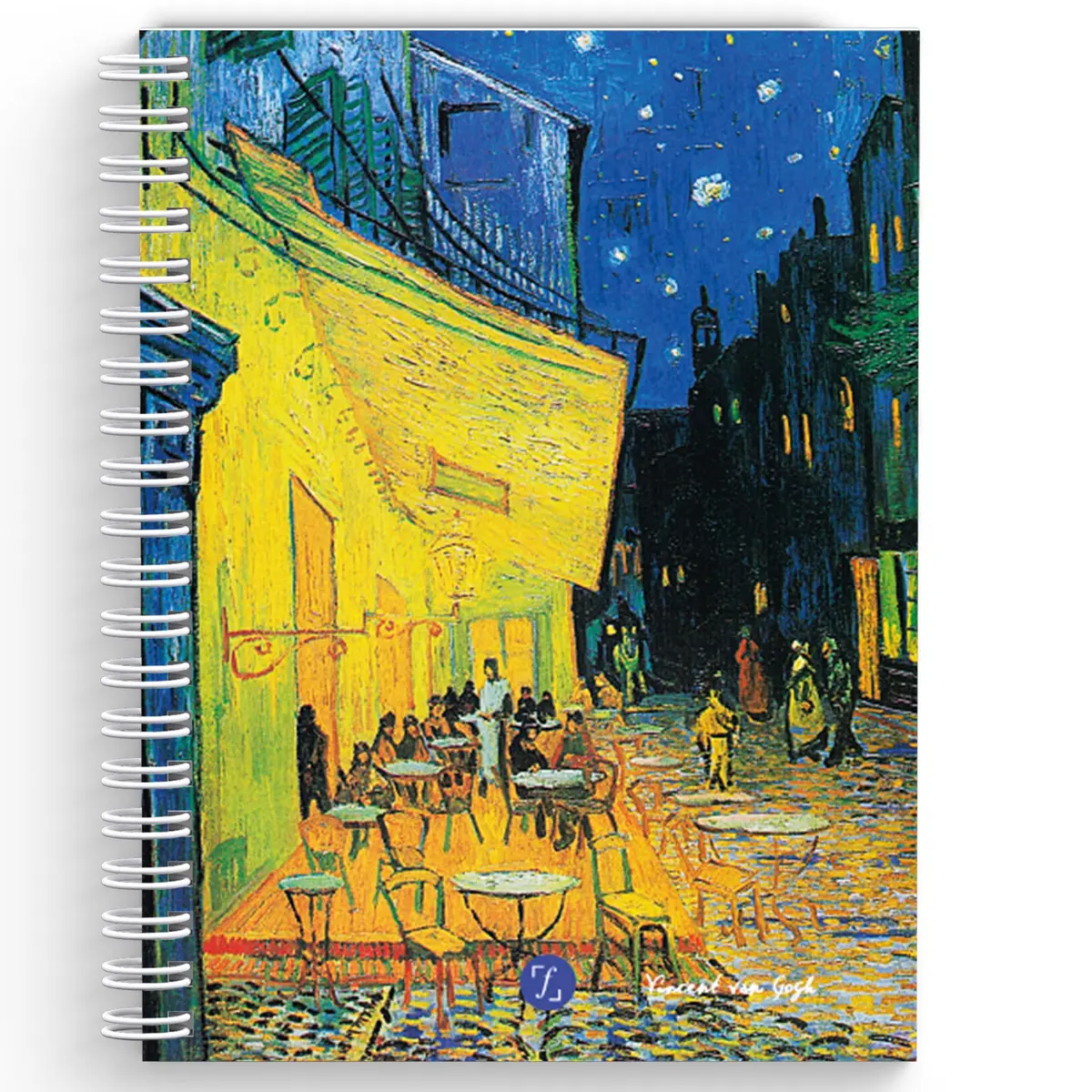 Caderno Pautado Fábrica de Pôster, Capa Dura, A5, 80 Folhas | Terraço do Café à Noite - 1