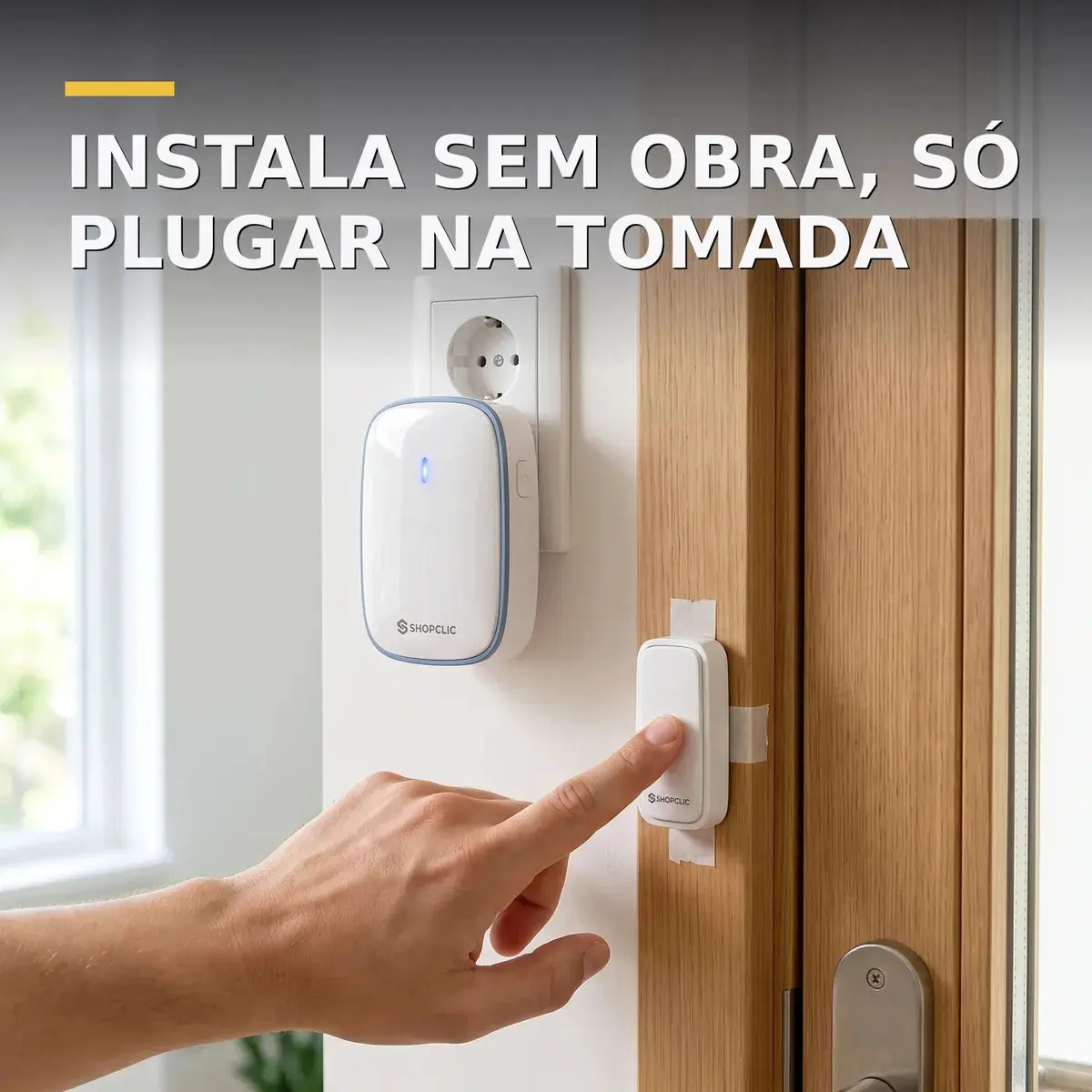 Campainha Sem Fio Residencial Longo Alcance 100m Bivolt 127/220v Shopclic Branco 36 Toques Musicais Volume Alto Ajustável Resistente à Água Receptor de Tomada Botão para Portão e Muro Sem Obra thumbnail 4