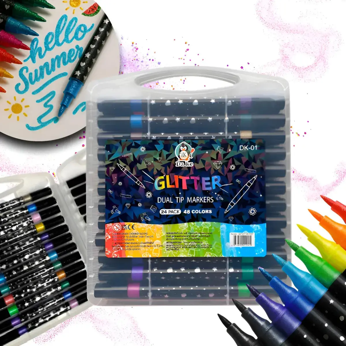 be place kids Canetinhas Glitter Ponta Dupla, Marcadores Coloridos para Desenho, Escrever, Lettering e Artes (96 cores)