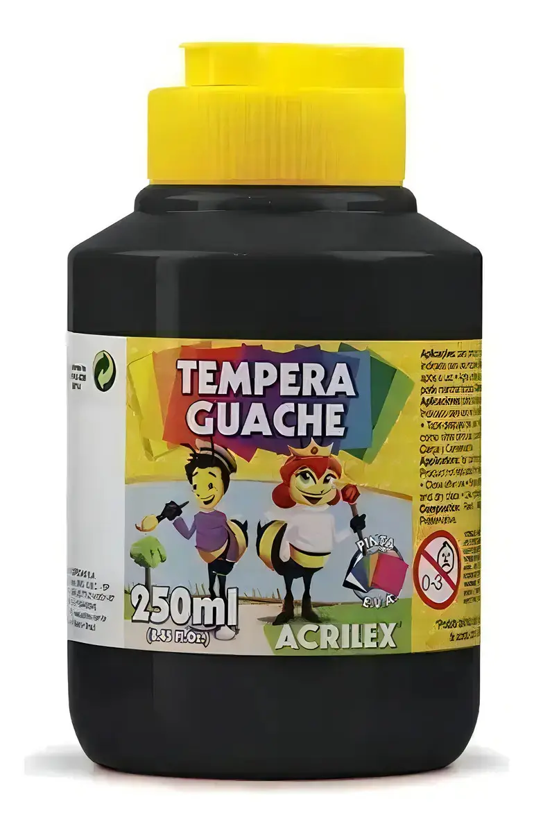 Tinta Têmpera Acrilex Guache Preta 250ml Artes Pintura