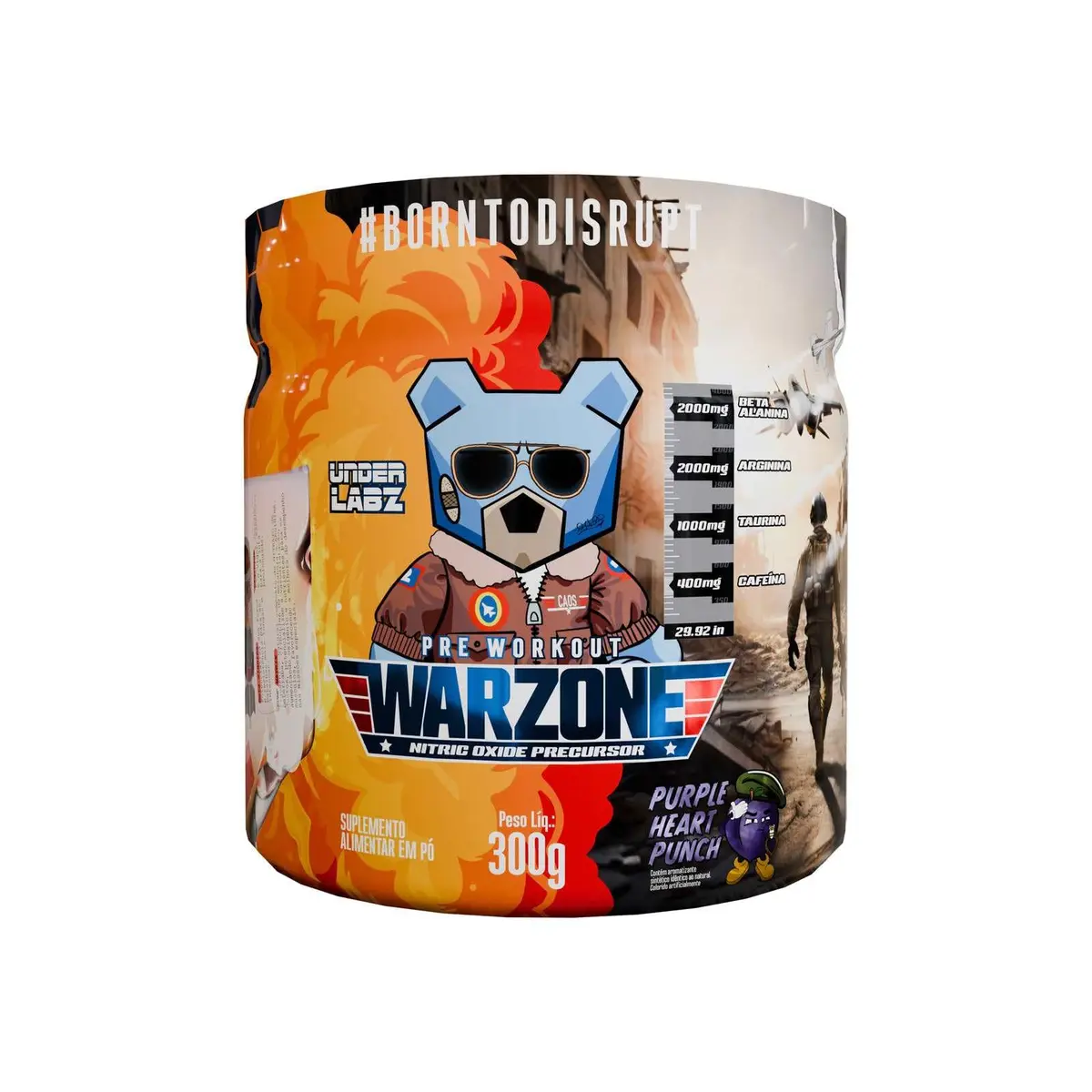 Warzone Pre Workout | Under Labz (300g) – Pré-Treino de Alta Performance com Cafeína, Beta-Alanina e Taurina | 30 Porções (Sabor, Purple Heart Punch)