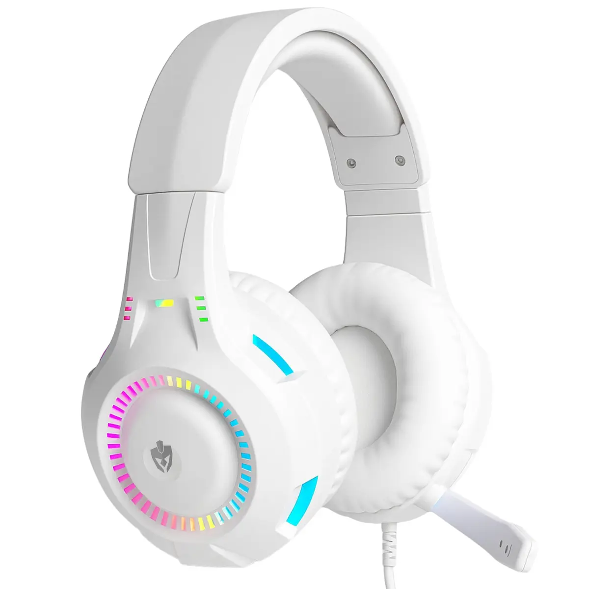 Fone De Ouvido Headset Gamer Luz Led RGB Compatível com Computador, Celular, Video Game (Branco)